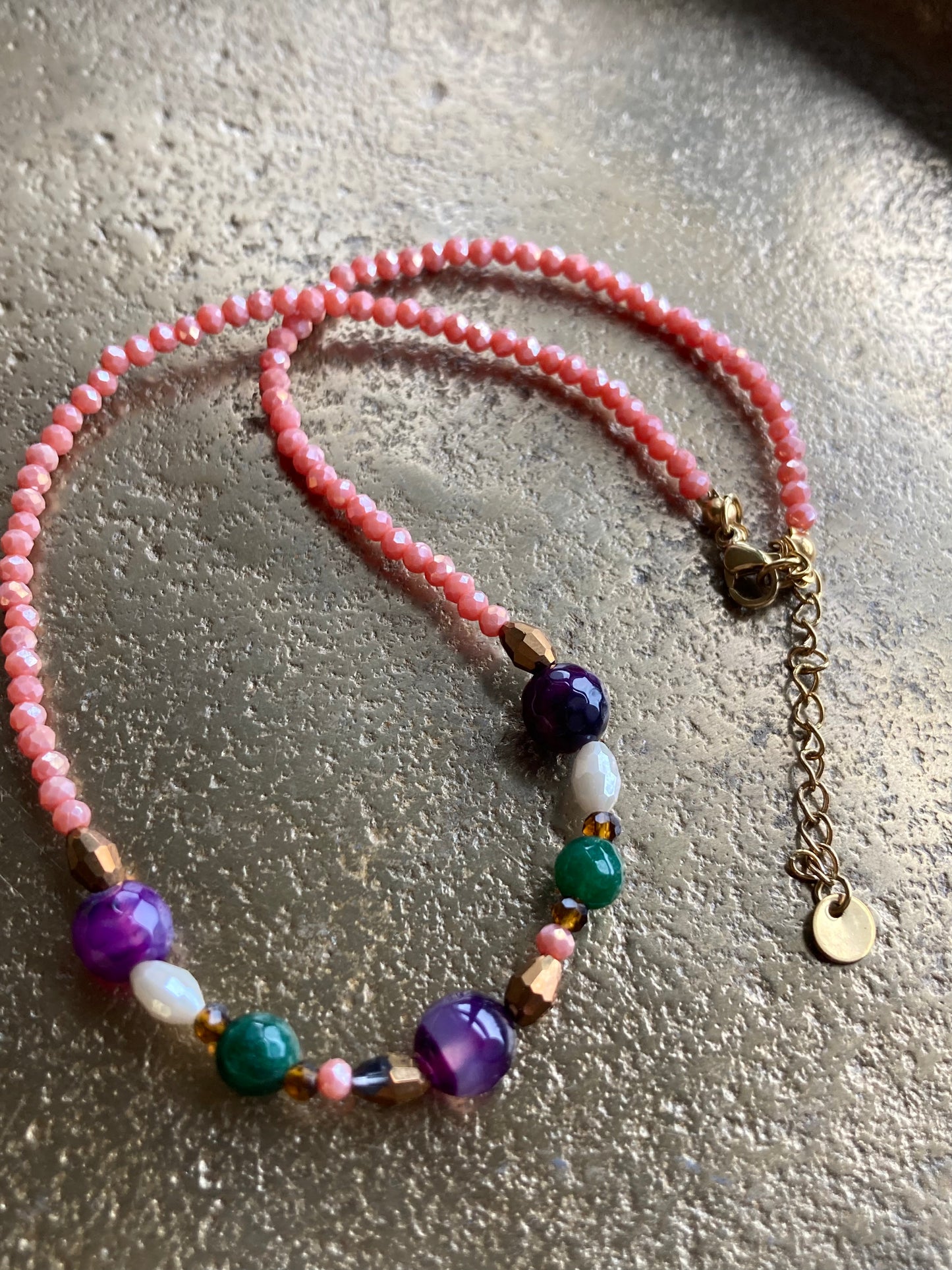 Collana Cristalli Rosa e Mix Verde, Viola