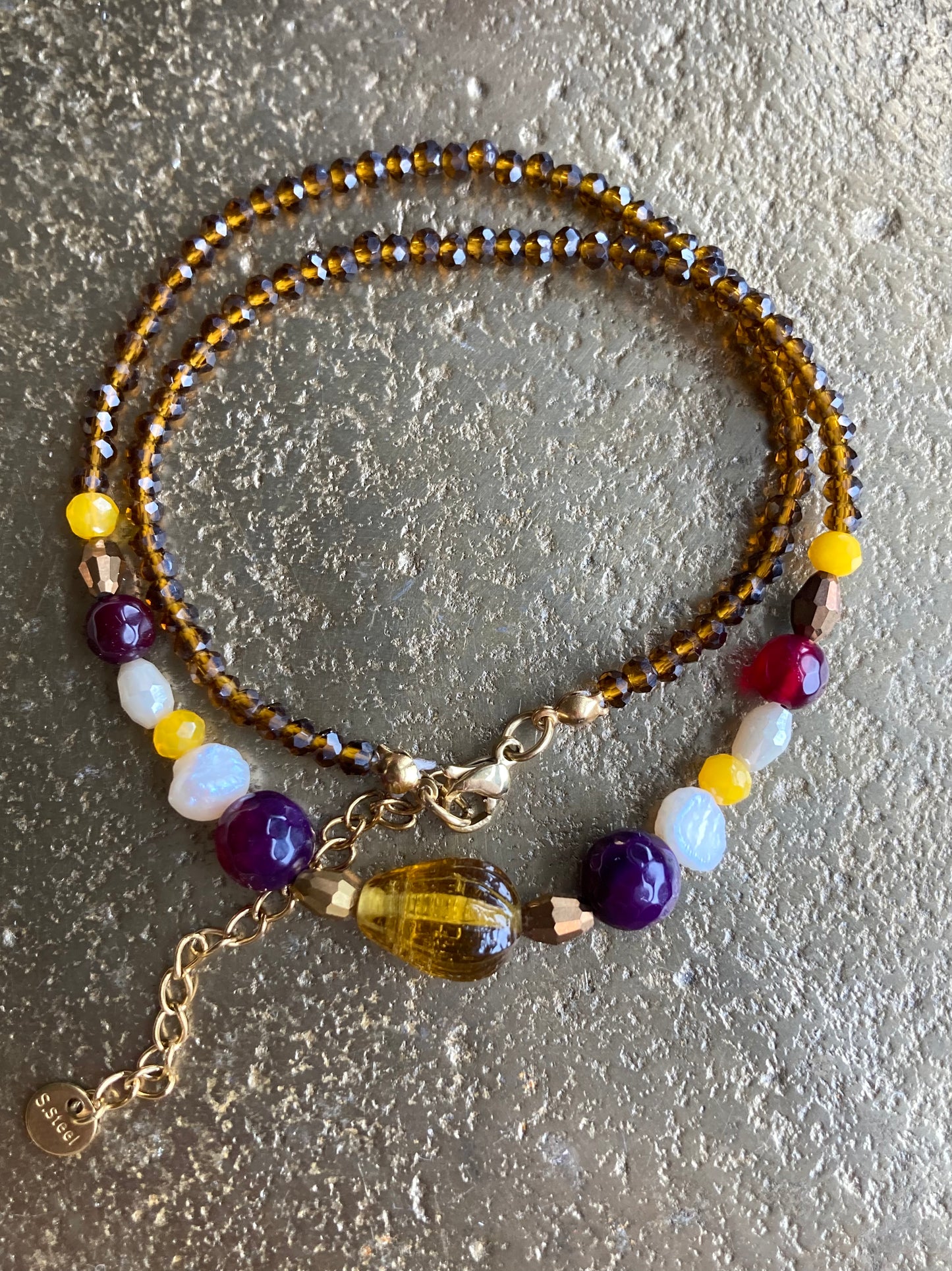 Collana Cristalli Ambra e Mix Giallo, Viola