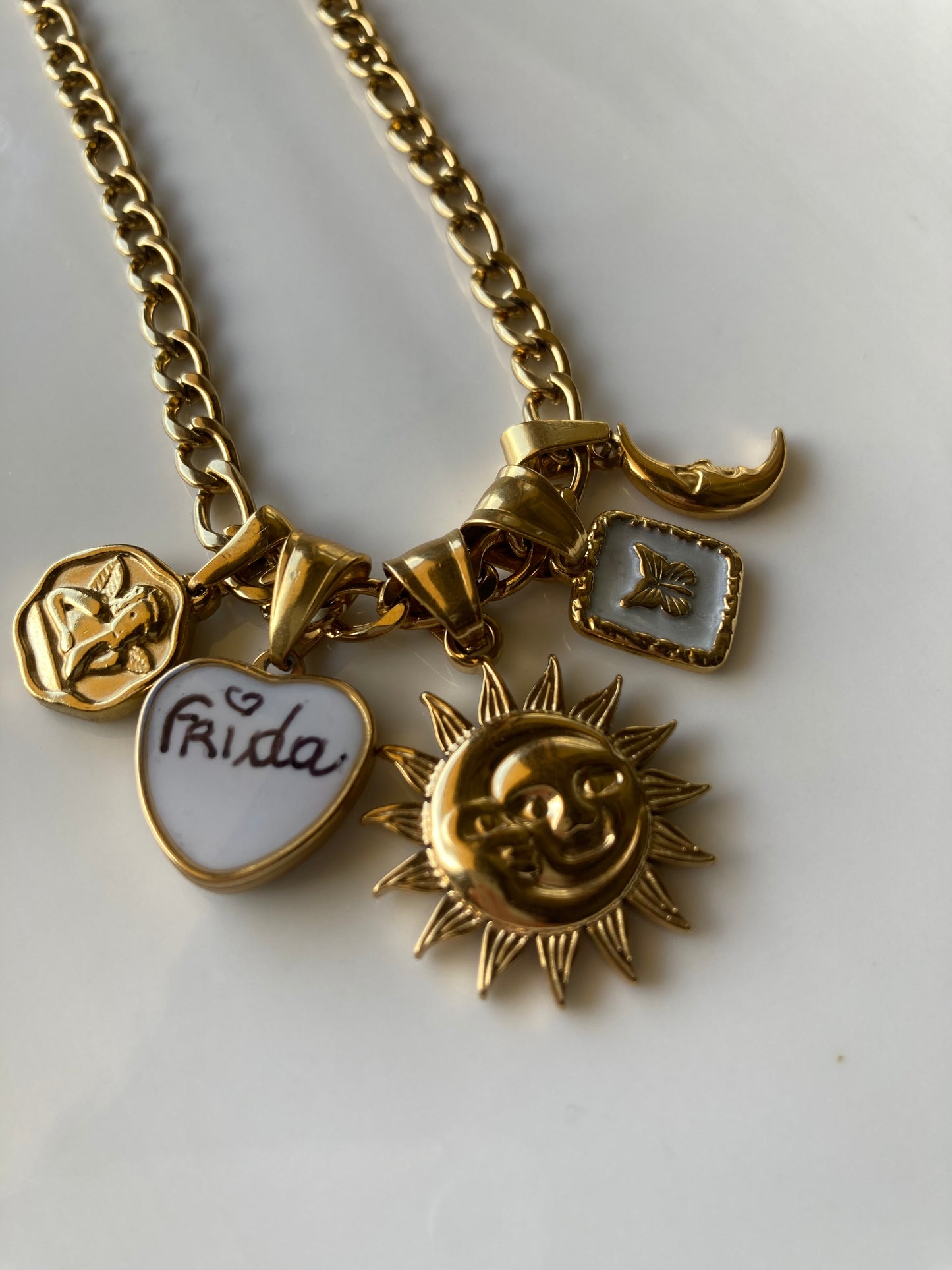 Collana Figaro 5 Pendenti, Ciondolo Centrale SoleLuna
