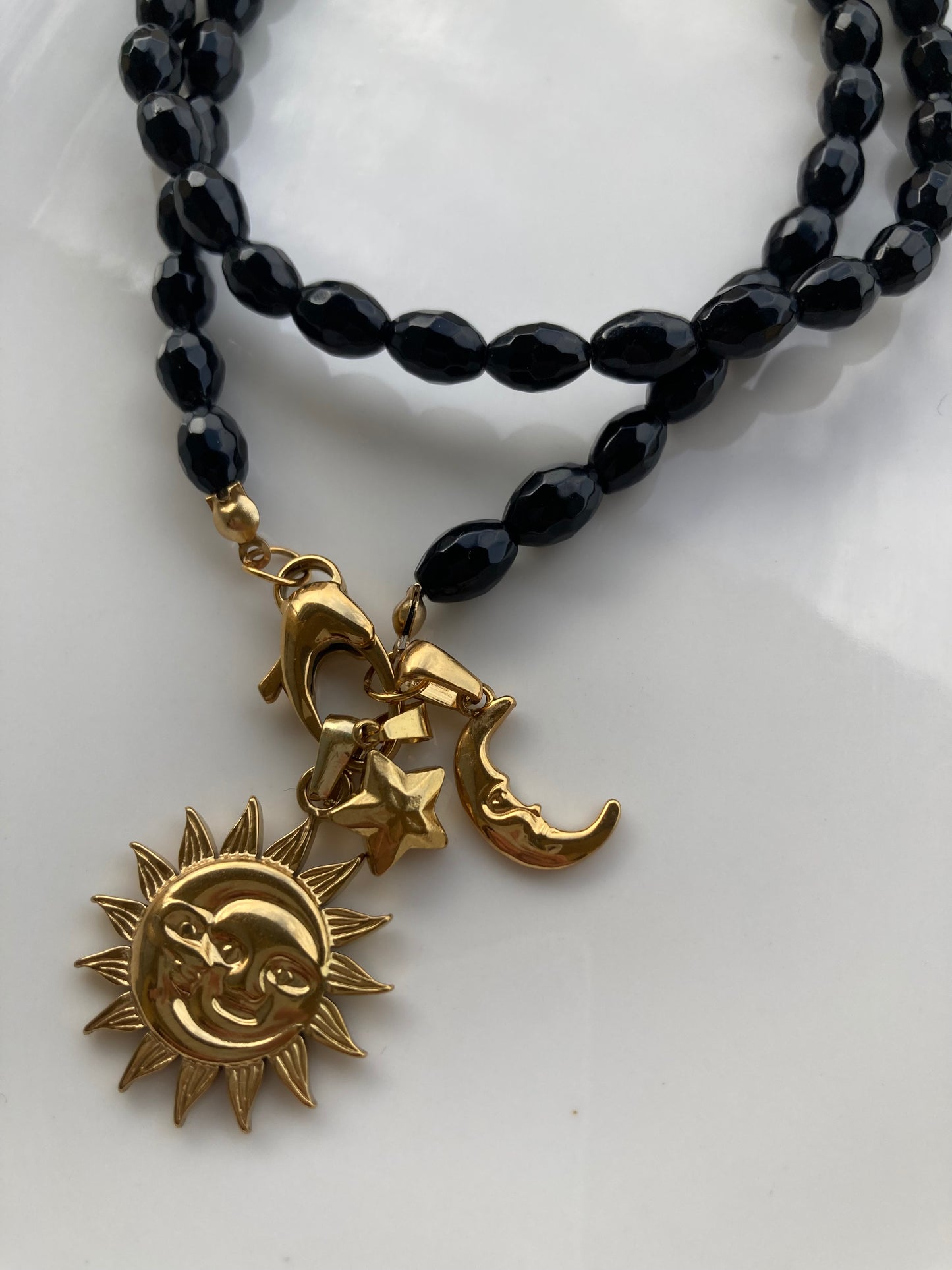 Collana Onice Nero 3 Pendenti con Centrale Stella