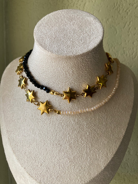 Collana Girocollo Duo, Cristalli e Stelle in Acciaio