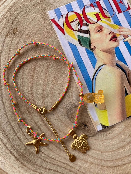 Collanina Kora cordino fluo 3 pendenti