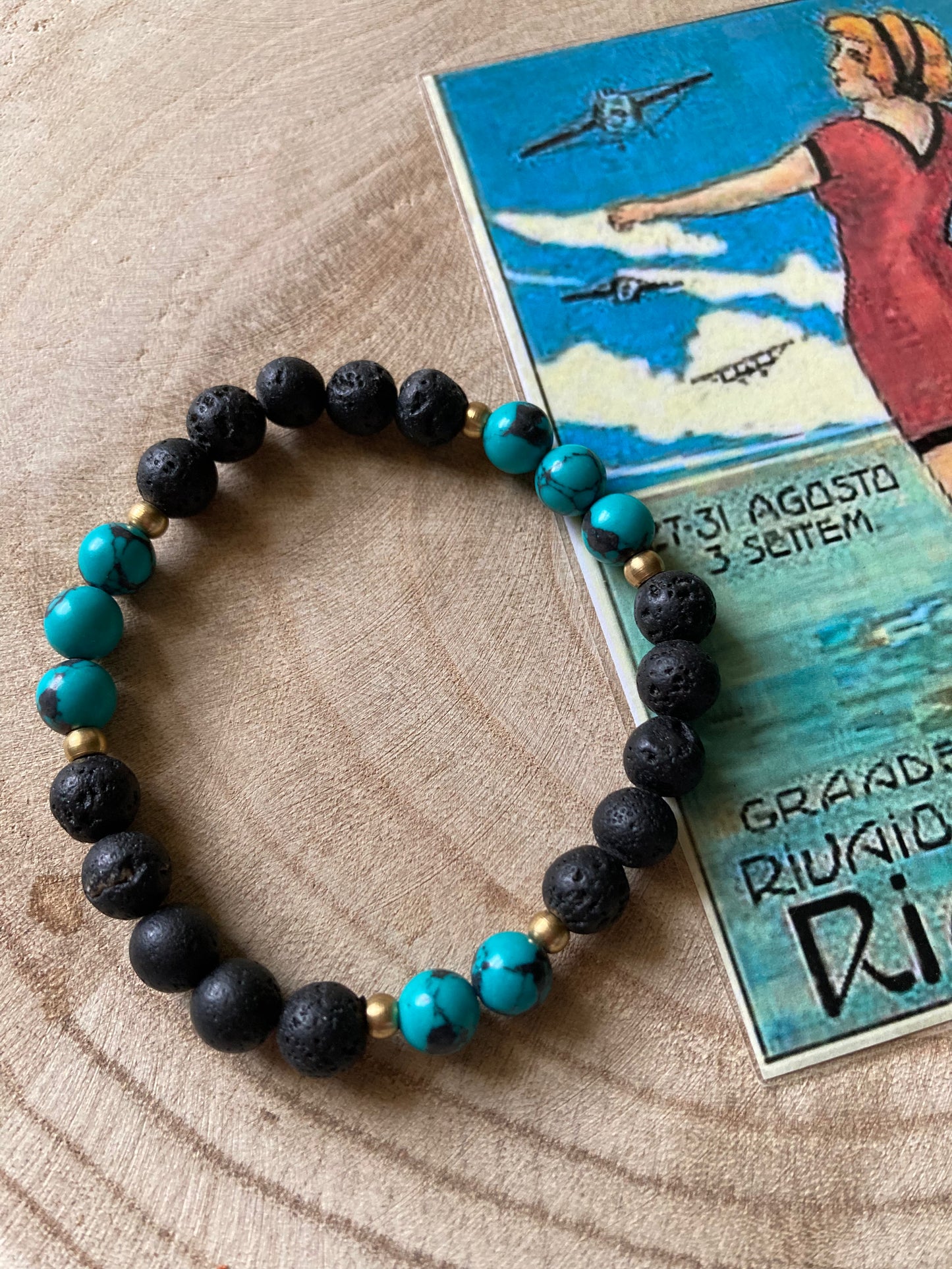 Bracciale Pietra Lavica, Turchese Elastico