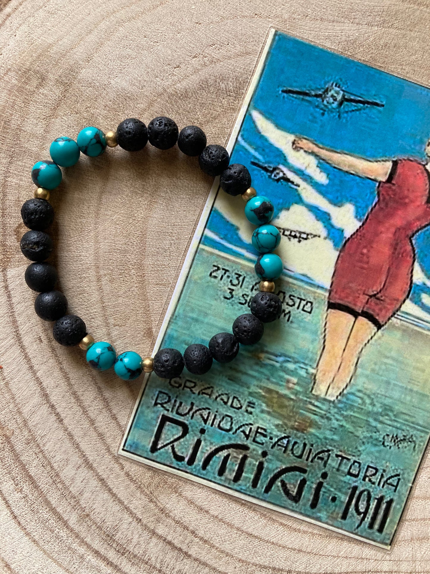 Bracciale Pietra Lavica, Turchese Elastico