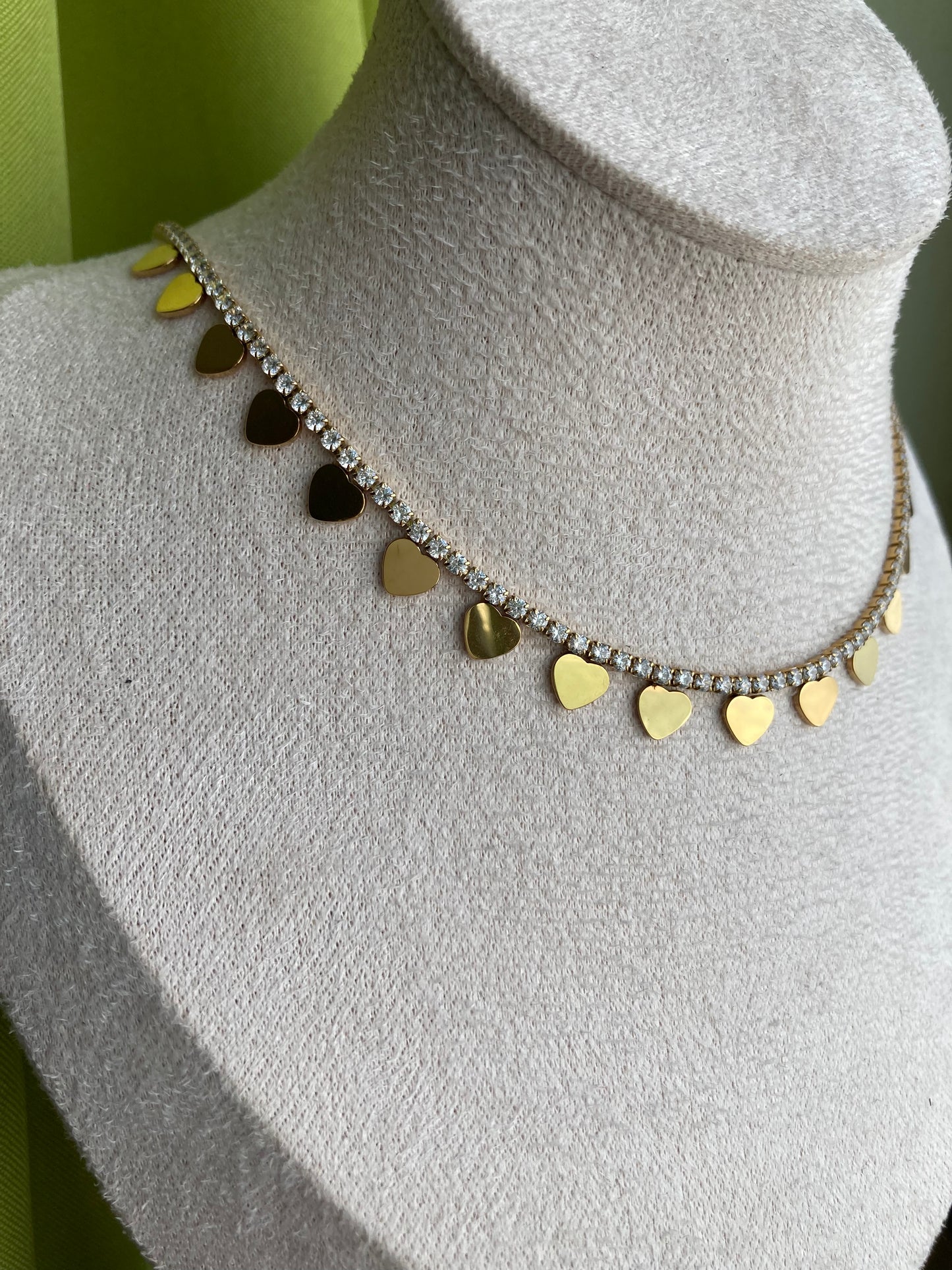 Collana Tennis con Cuori Appesi