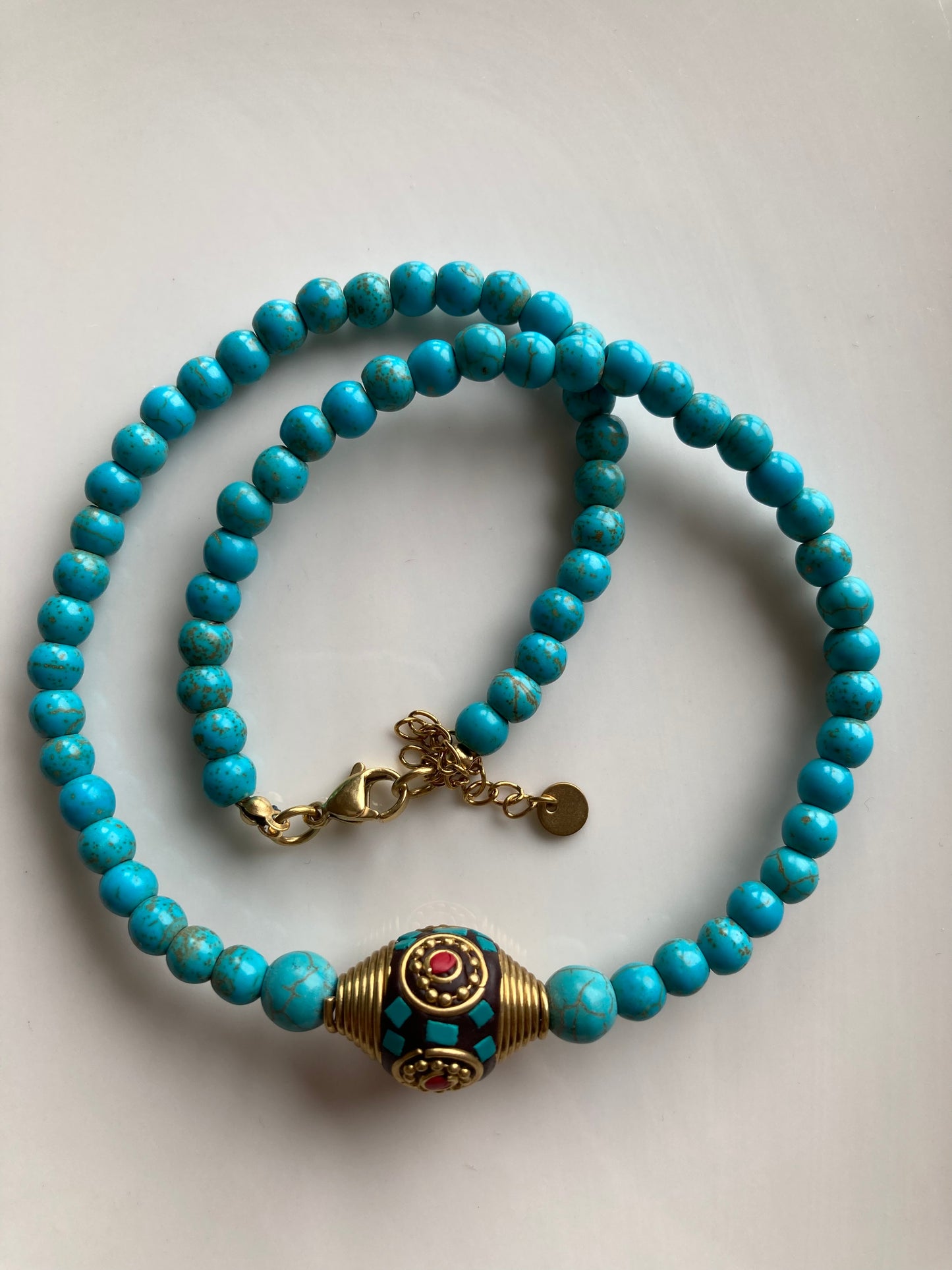 Collana Girocollo Pasta di Turchese e Perla Nepalese