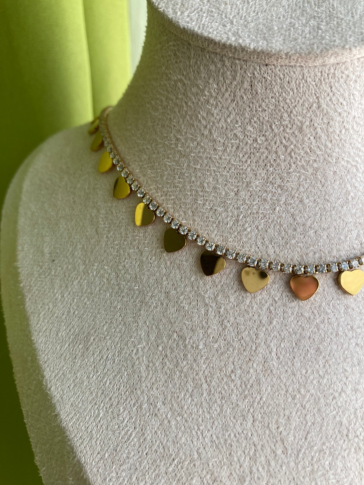 Collana Tennis con Cuori Appesi