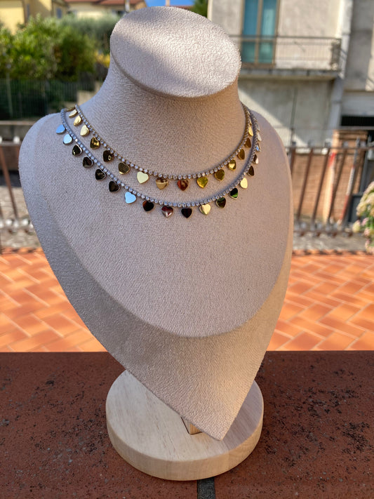 Collana Tennis con Cuori Appesi
