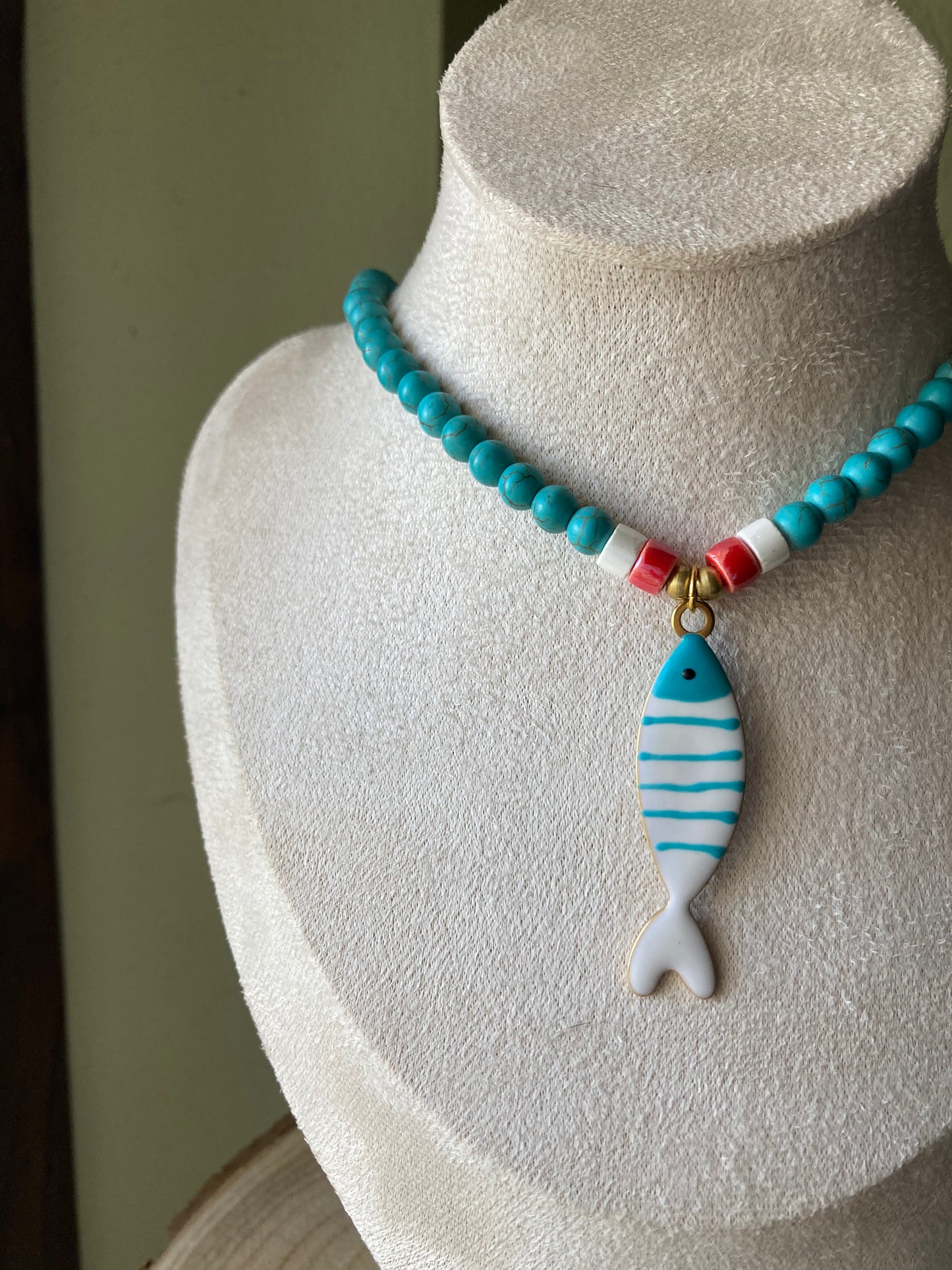 Collana Pasta di Turchese Pendente pesce Acciaio Turchese