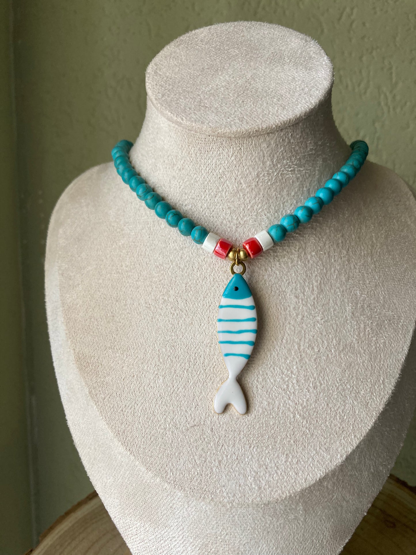 Collana Pasta di Turchese Pendente pesce Acciaio Turchese