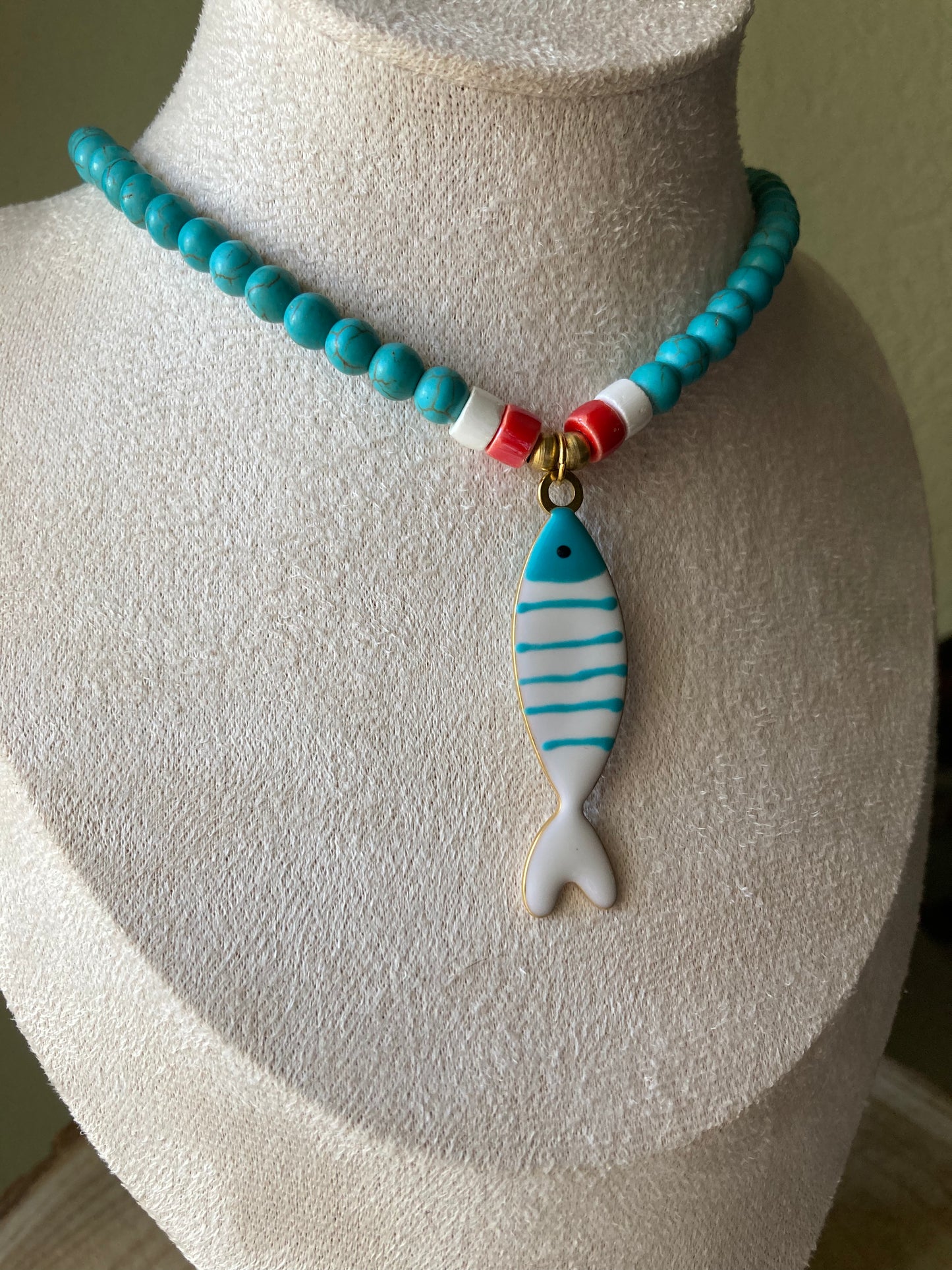 Collana Pasta di Turchese Pendente pesce Acciaio Turchese