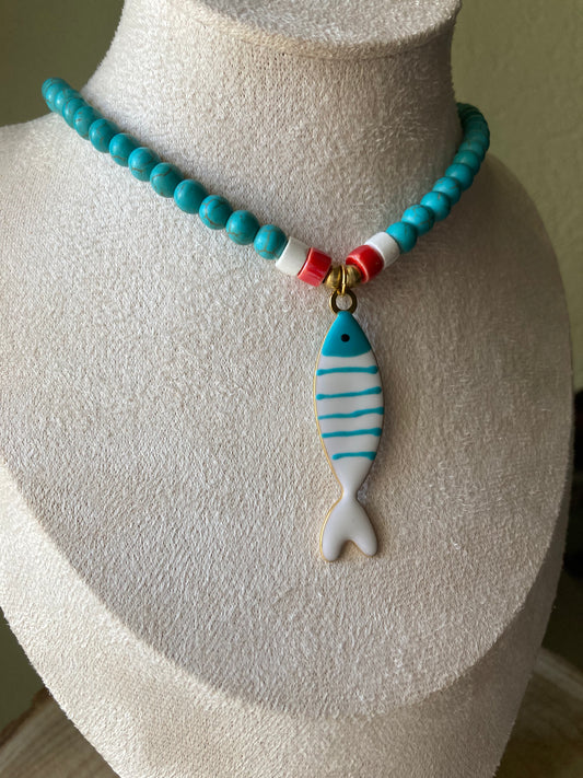 Collana Pasta di Turchese Pendente pesce Acciaio Turchese