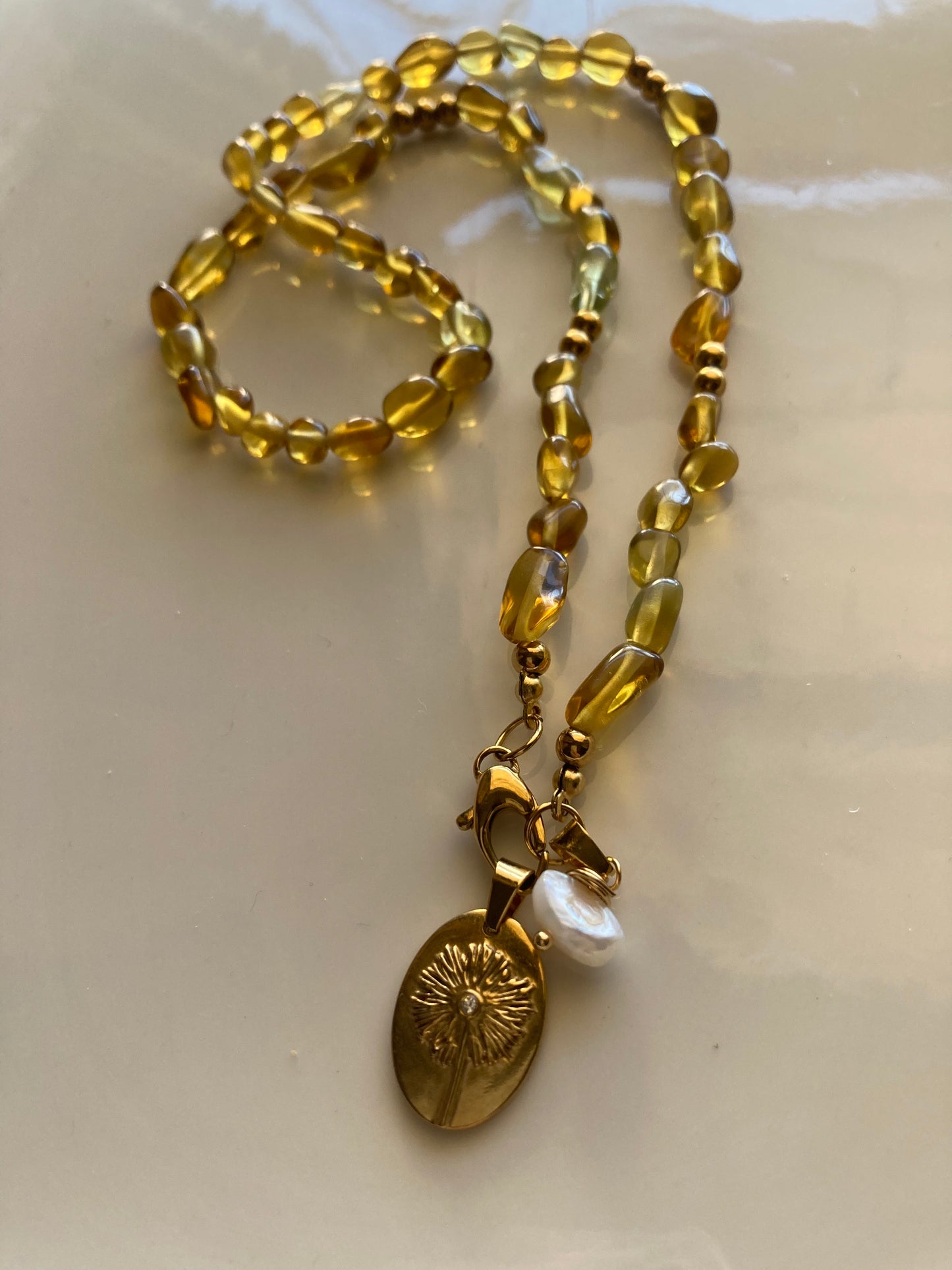 Collana Girocollo Quarzo Citrino Con Pendenti