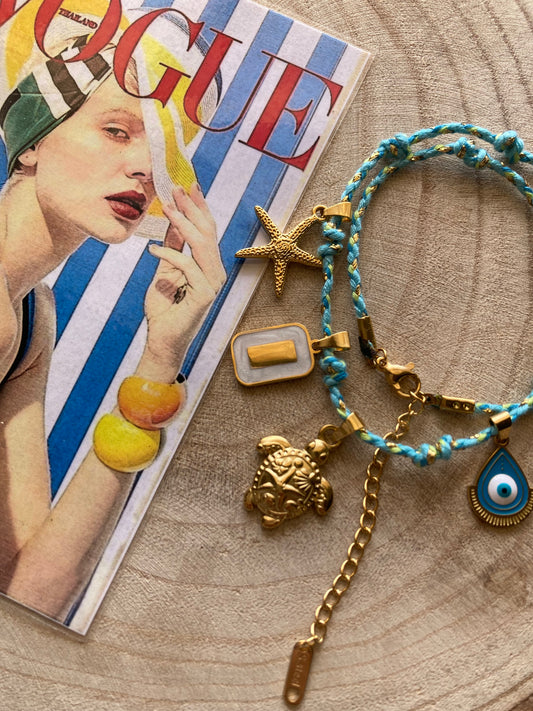 Collanina Kora Cordino Azzurro 4 Pendenti