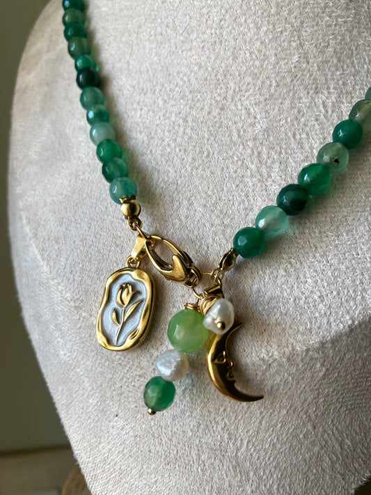 Collana Pietre Agata Verdi 4 Pendenti