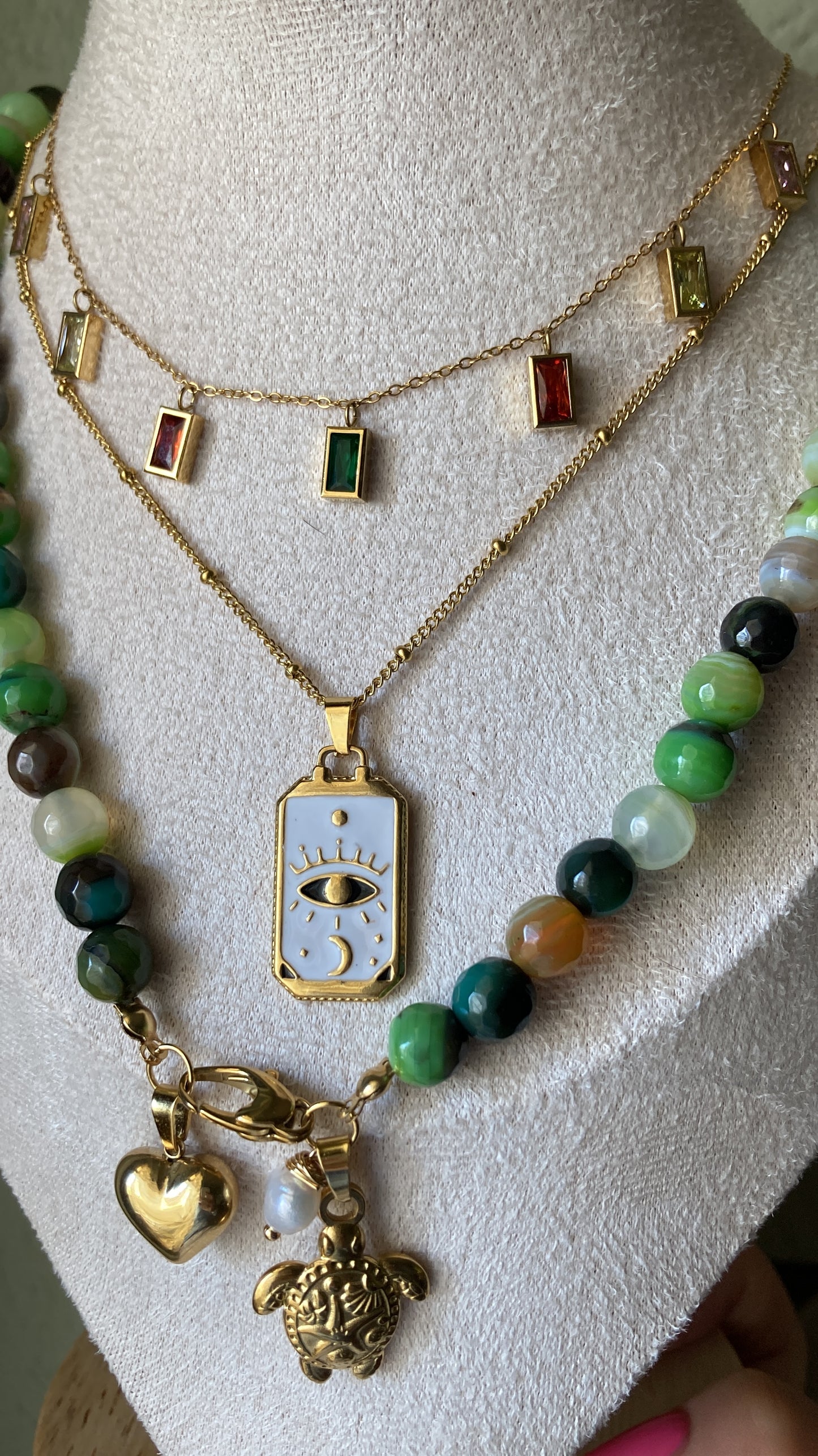 Collana Pietre di Agata Multicolor 3 Pendenti