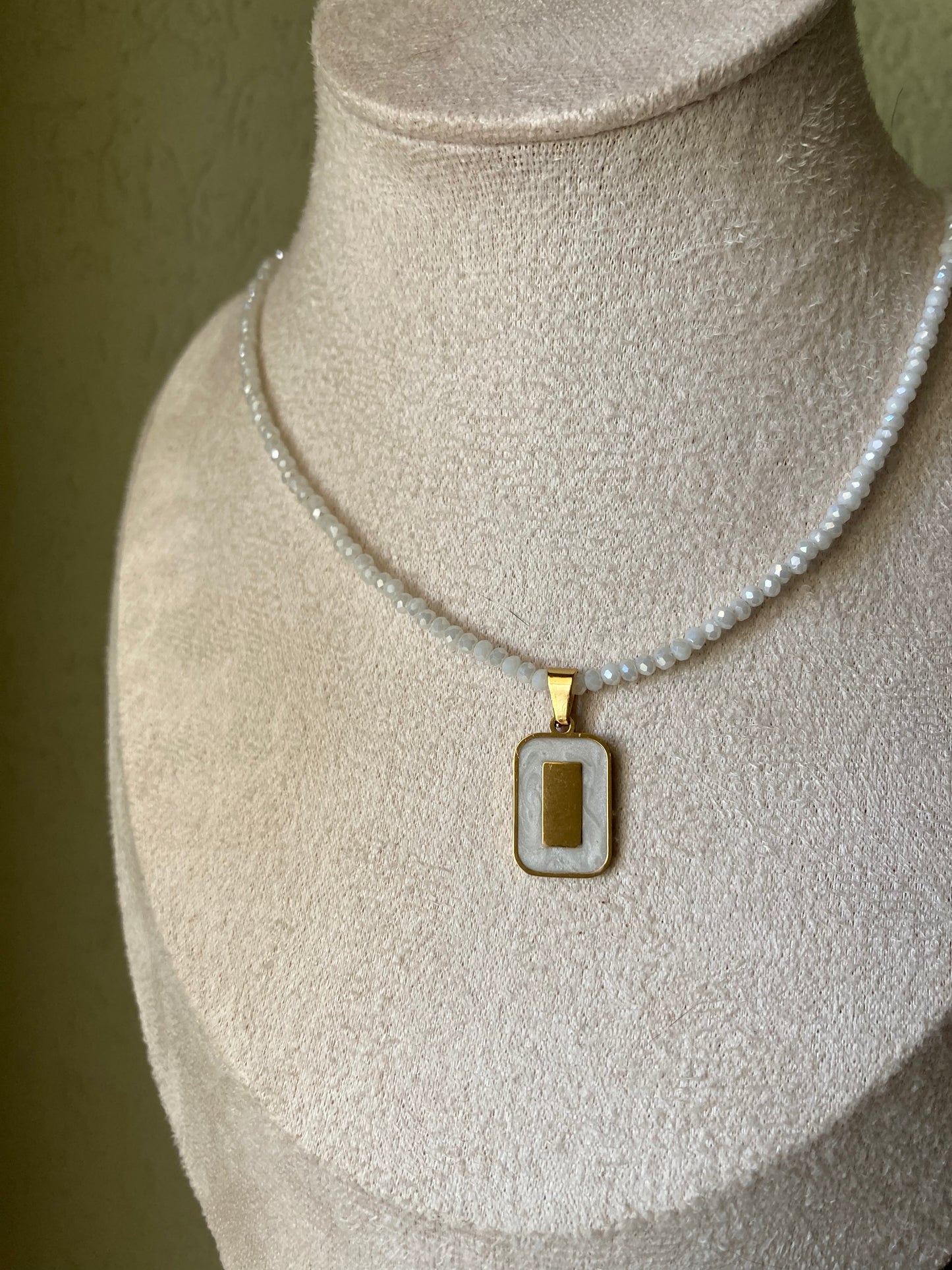 Girocollo Cristallini Bianchi Pendente Medaglietta Bi Color