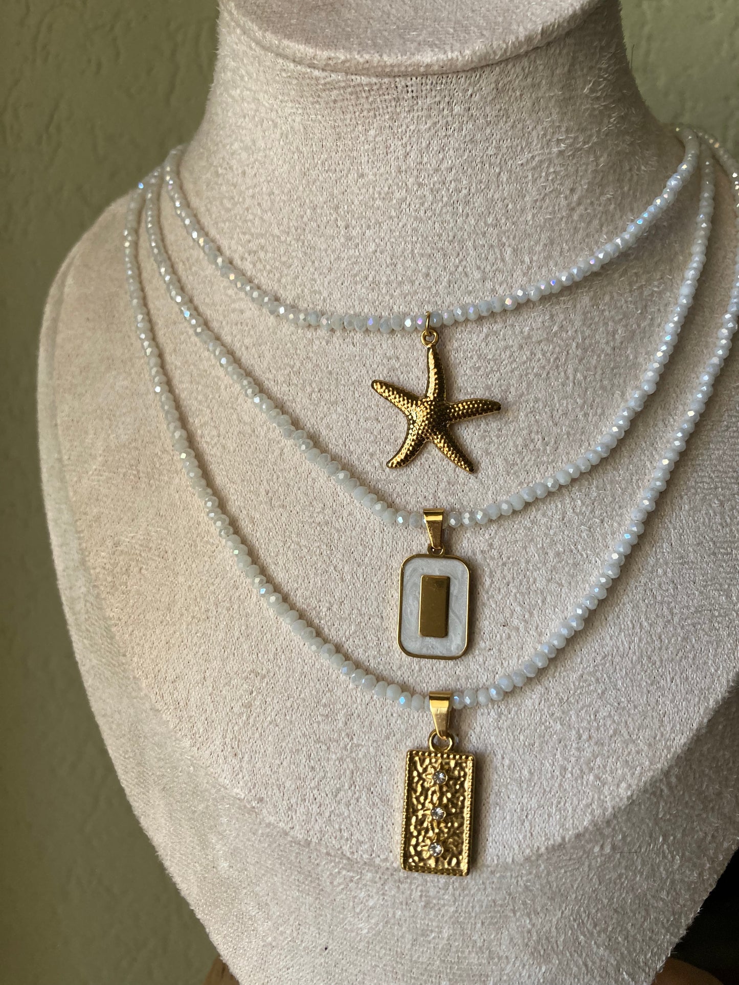 Girocollo Cristallini Bianchi Pendente Medaglietta Bi Color