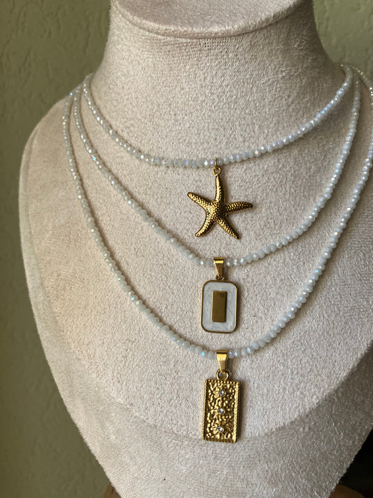 Girocollo Cristallini Bianchi Pendente Medaglietta Bi Color