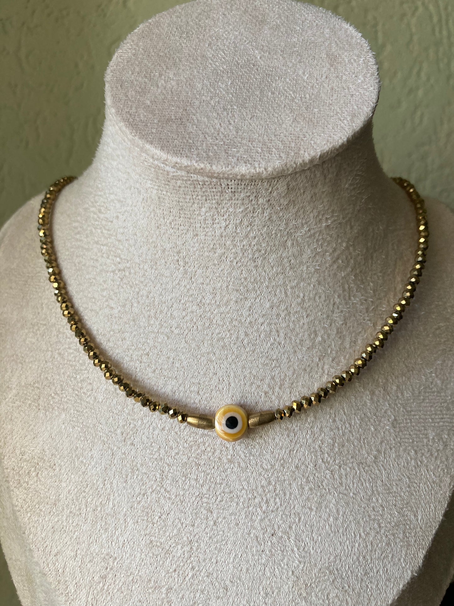 Girocollo Cristalli Colorati Occhio Turco Pepite in Ottone