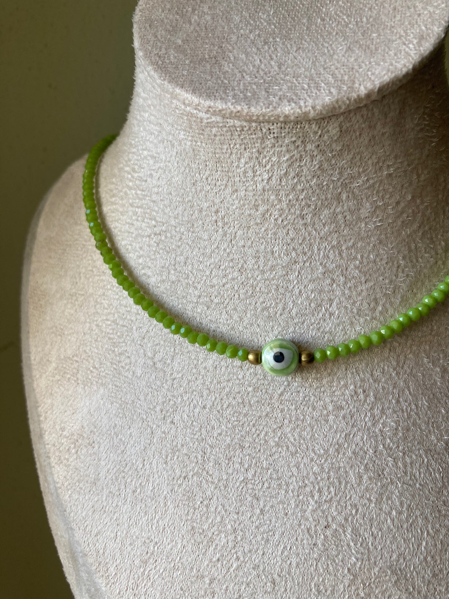 Girocollo Cristalli Colorati Occhio Turco Pepite in Ottone