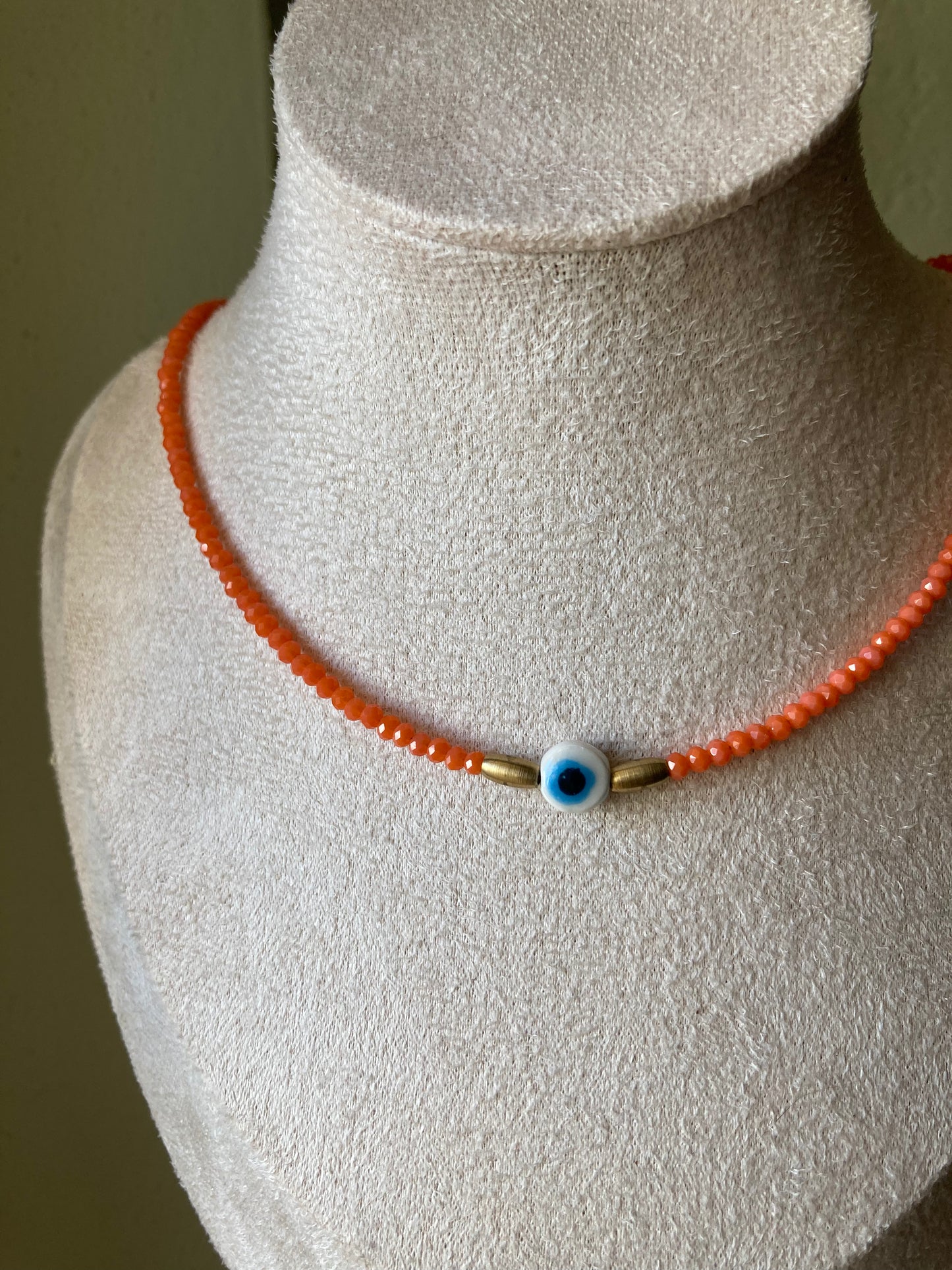 Girocollo Cristalli Colorati Occhio Turco Pepite in Ottone