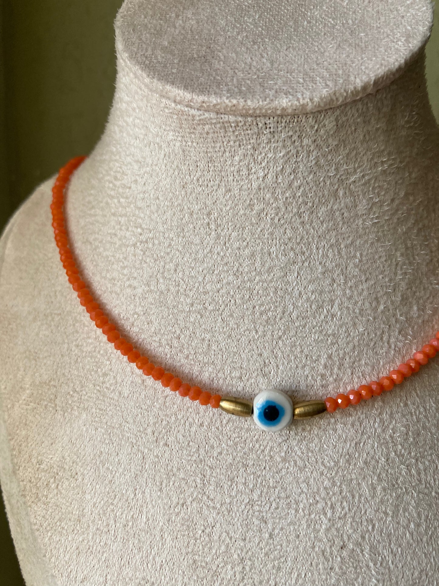 Girocollo Cristalli Colorati Occhio Turco Pepite in Ottone