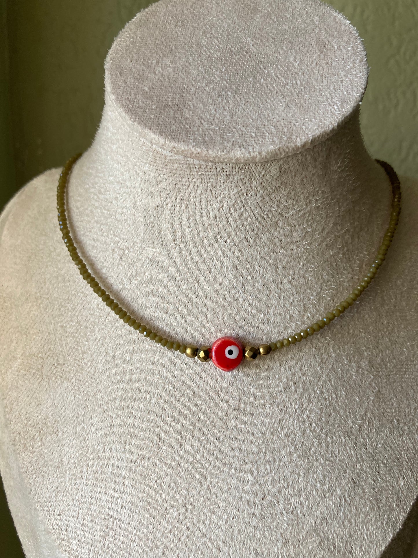 Girocollo Cristalli Colorati Occhio Turco Pepite in Ottone