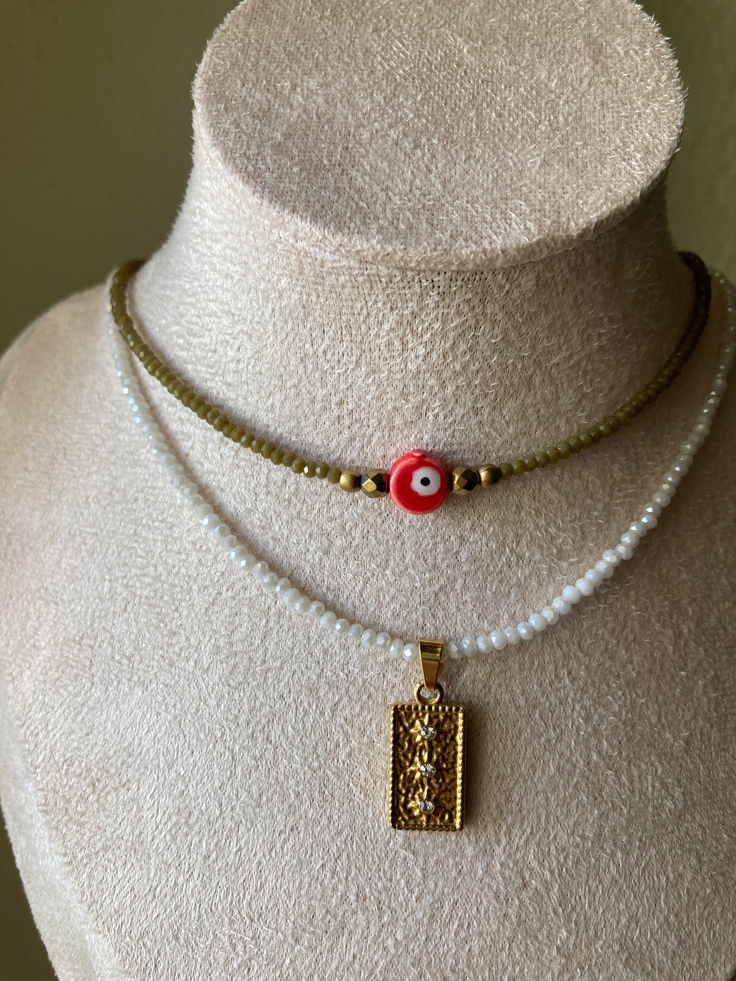 Girocollo Cristalli Colorati Occhio Turco Pepite in Ottone