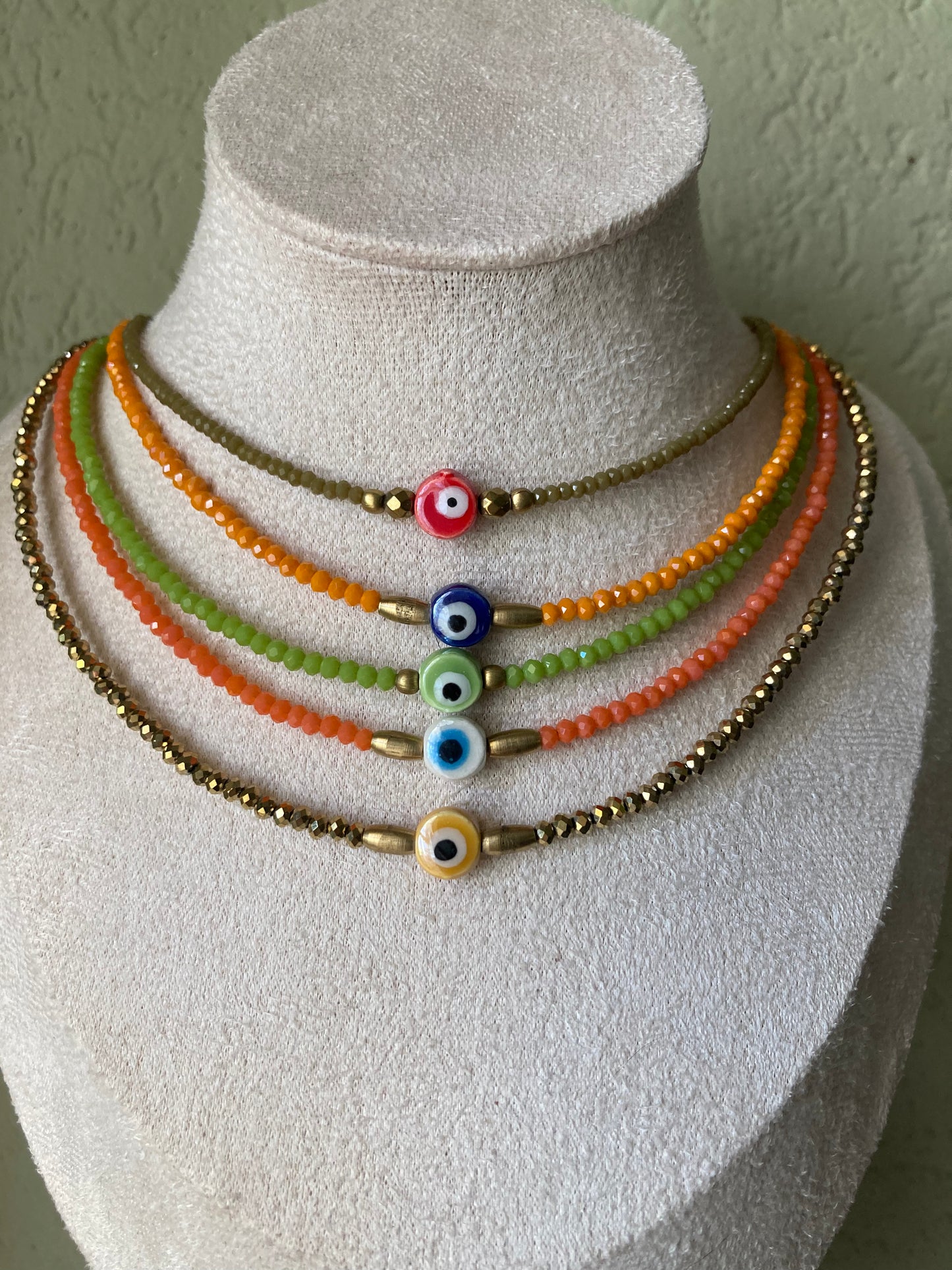 Girocollo Cristalli Colorati Occhio Turco Pepite in Ottone