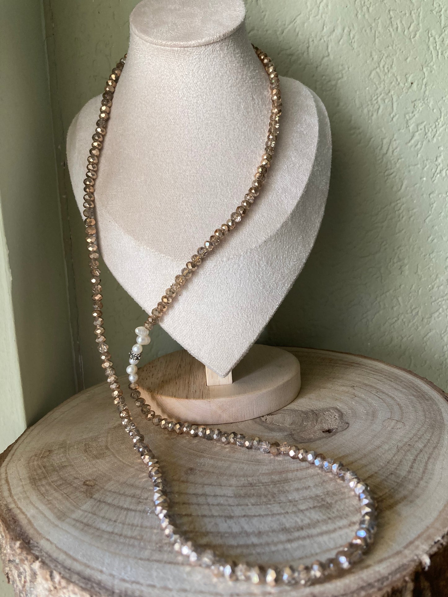 Collana Lunga Con Cristalli e Perle