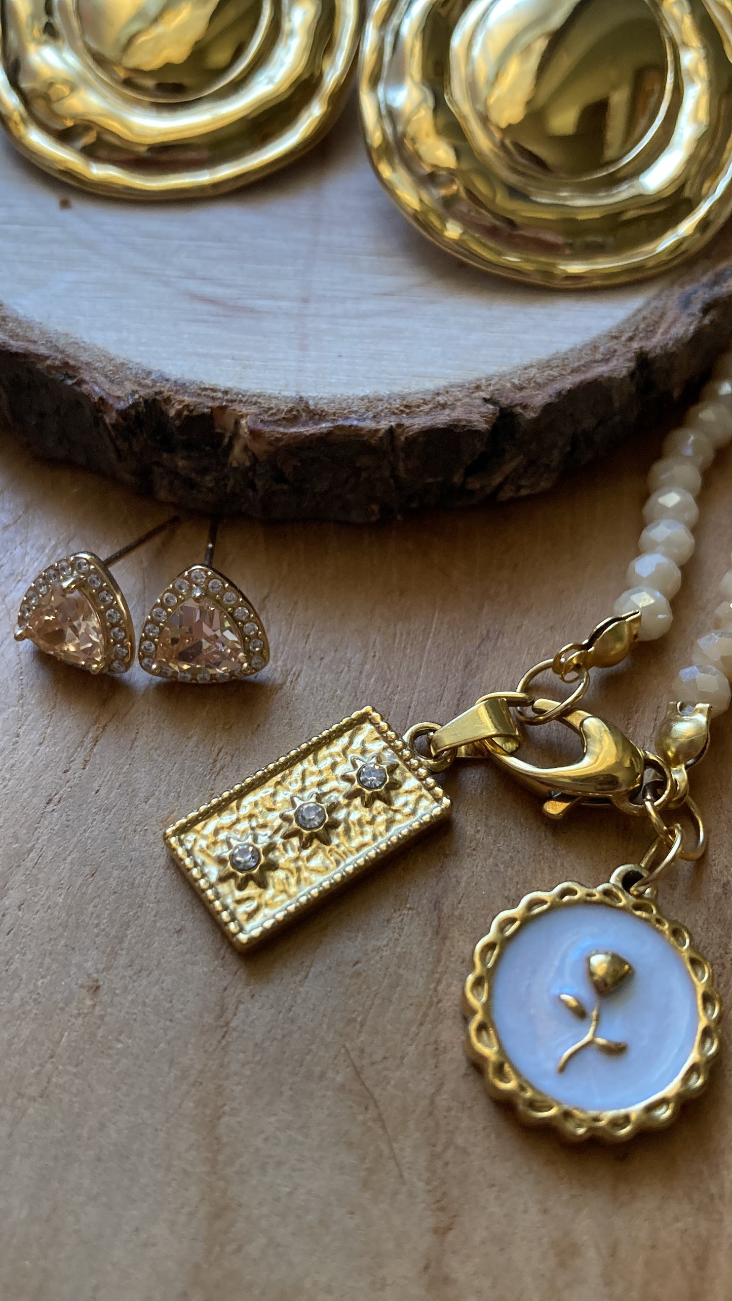 Collana Cristalli Crema 2 Pendenti