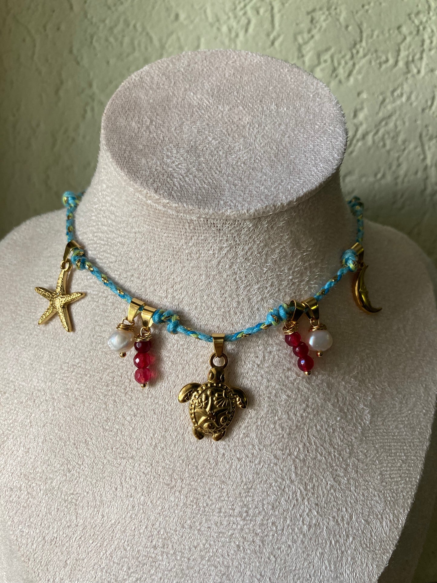 Collanina Kora Cordino Azzurro 5 Pendenti