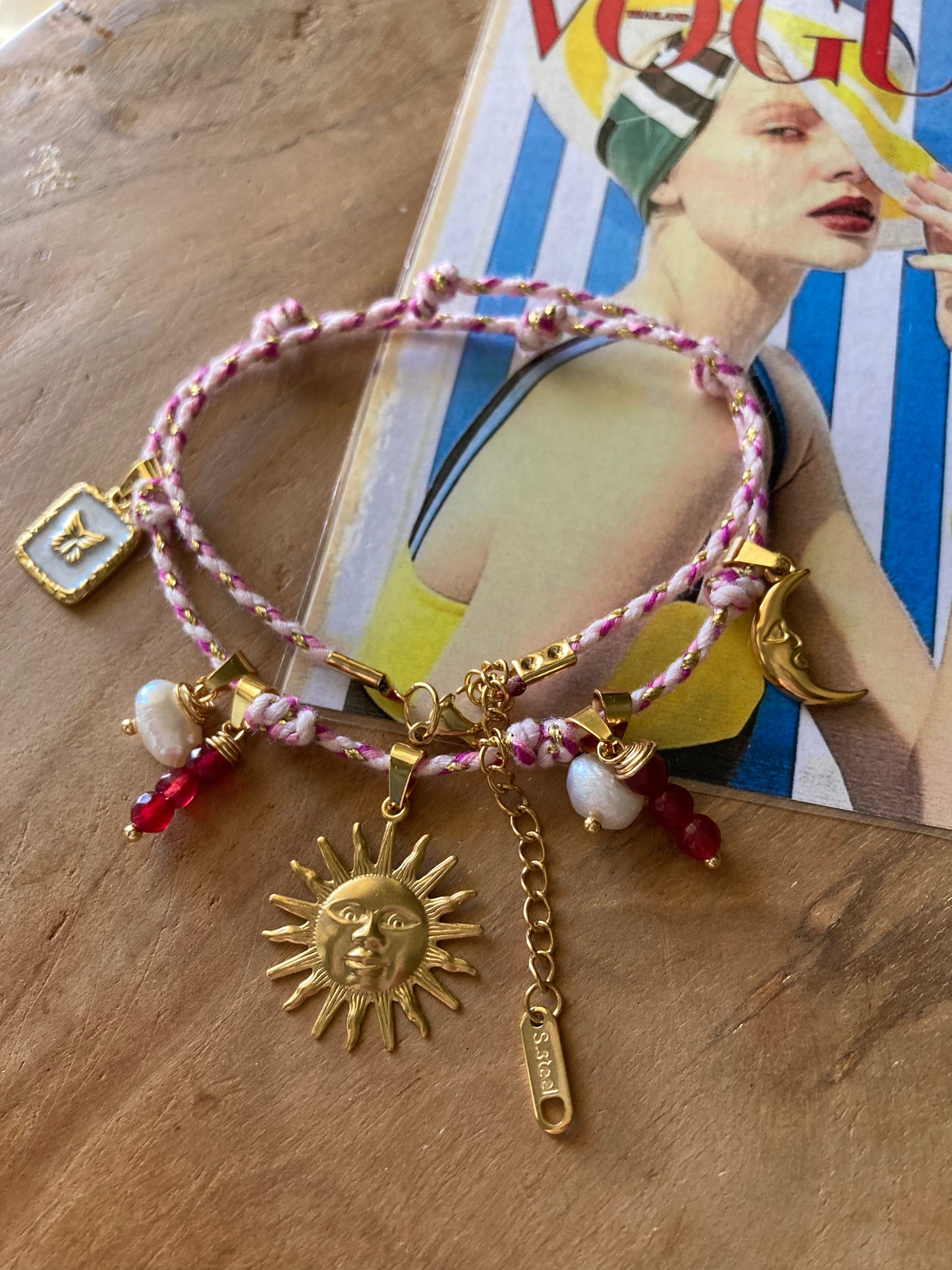 Collanina Kora Cordino Rosa 5 Pendenti