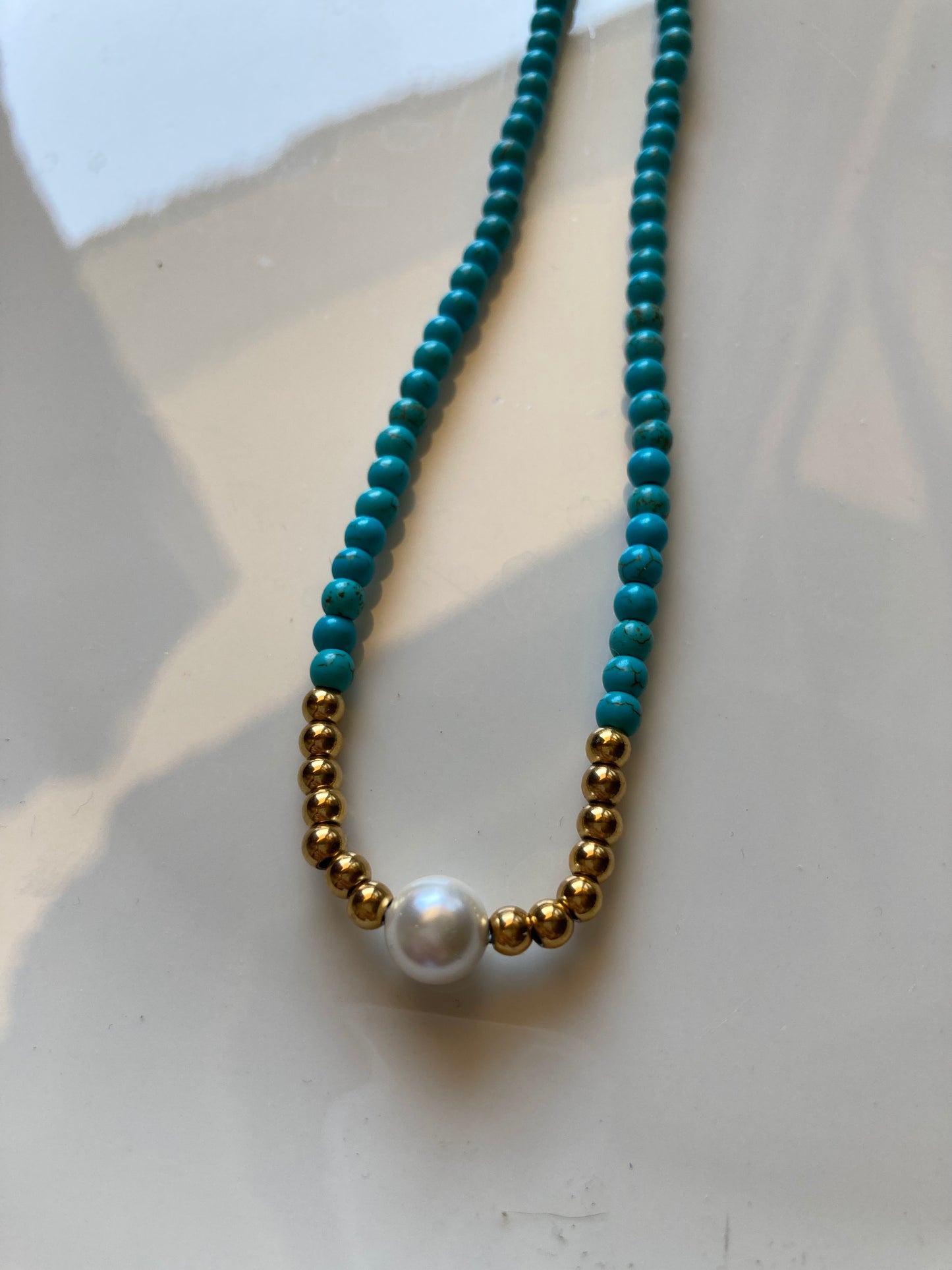 Collana Girocollo Pasta di Turchese Pepite Acciaio Perla di  Majorca