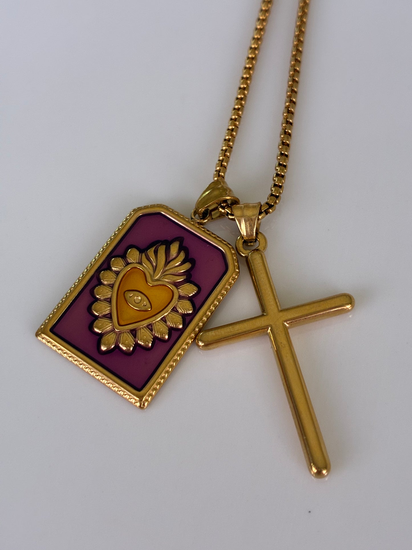 Collana Medaglia Cuore Sacro e Croce