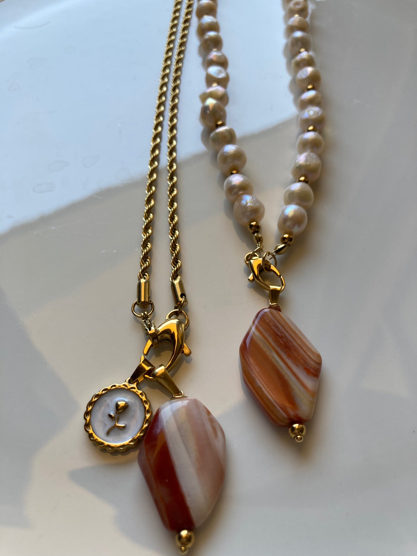 Collana Braid Con Pendente Pietra Agata e Ciondolo Acciaio