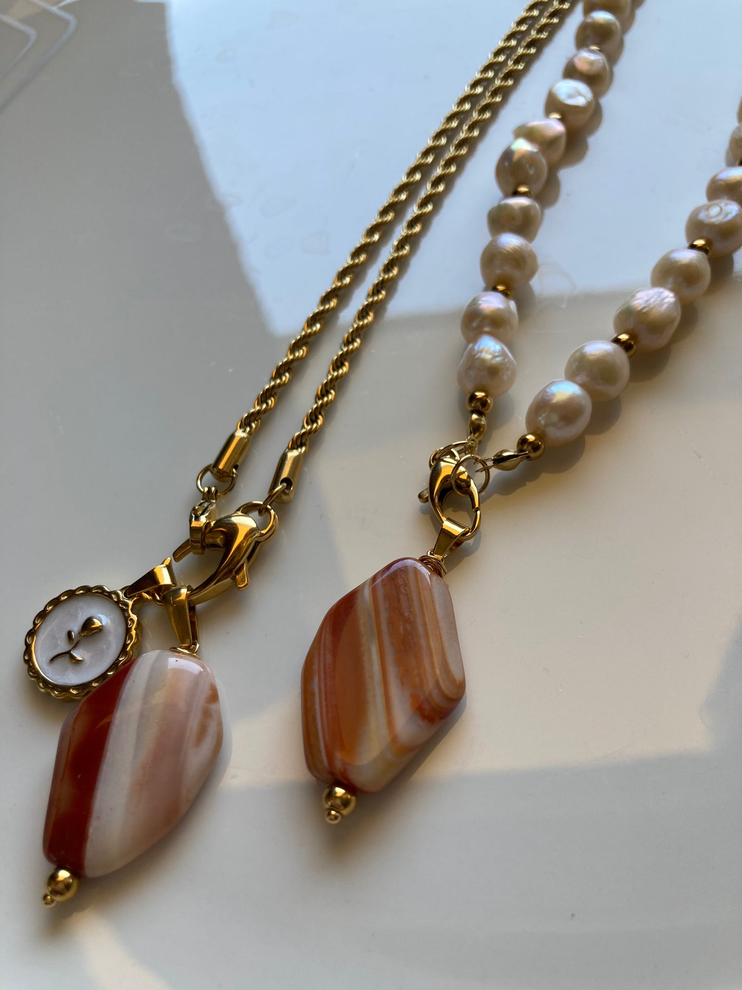 Collana Braid Con Pendente Pietra Agata e Ciondolo Acciaio