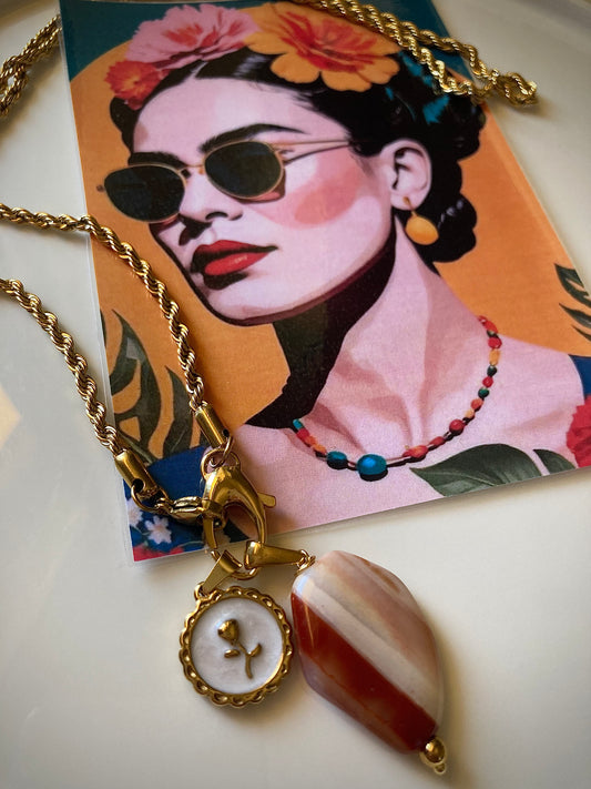 Collana Braid Con Pendente Pietra Agata e Ciondolo Acciaio