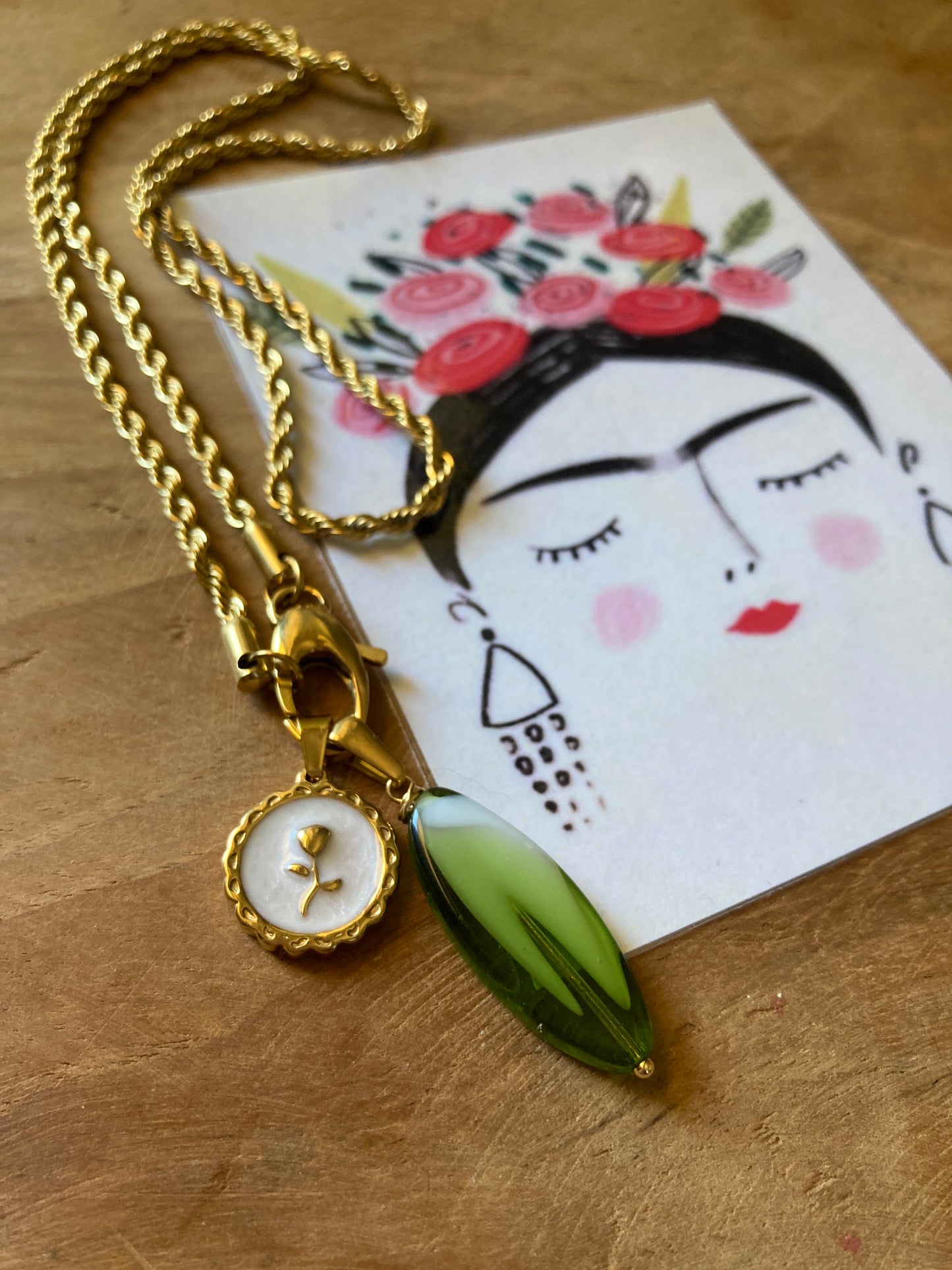 Collana Braid Con Pendente Cristallo e Ciondolo Acciaio