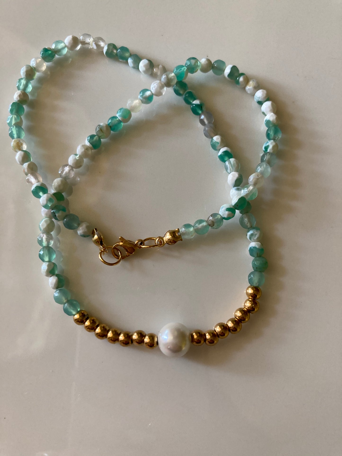 Collana Girocollo Pietre di Agata Pepite Acciaio Perla di Majorca