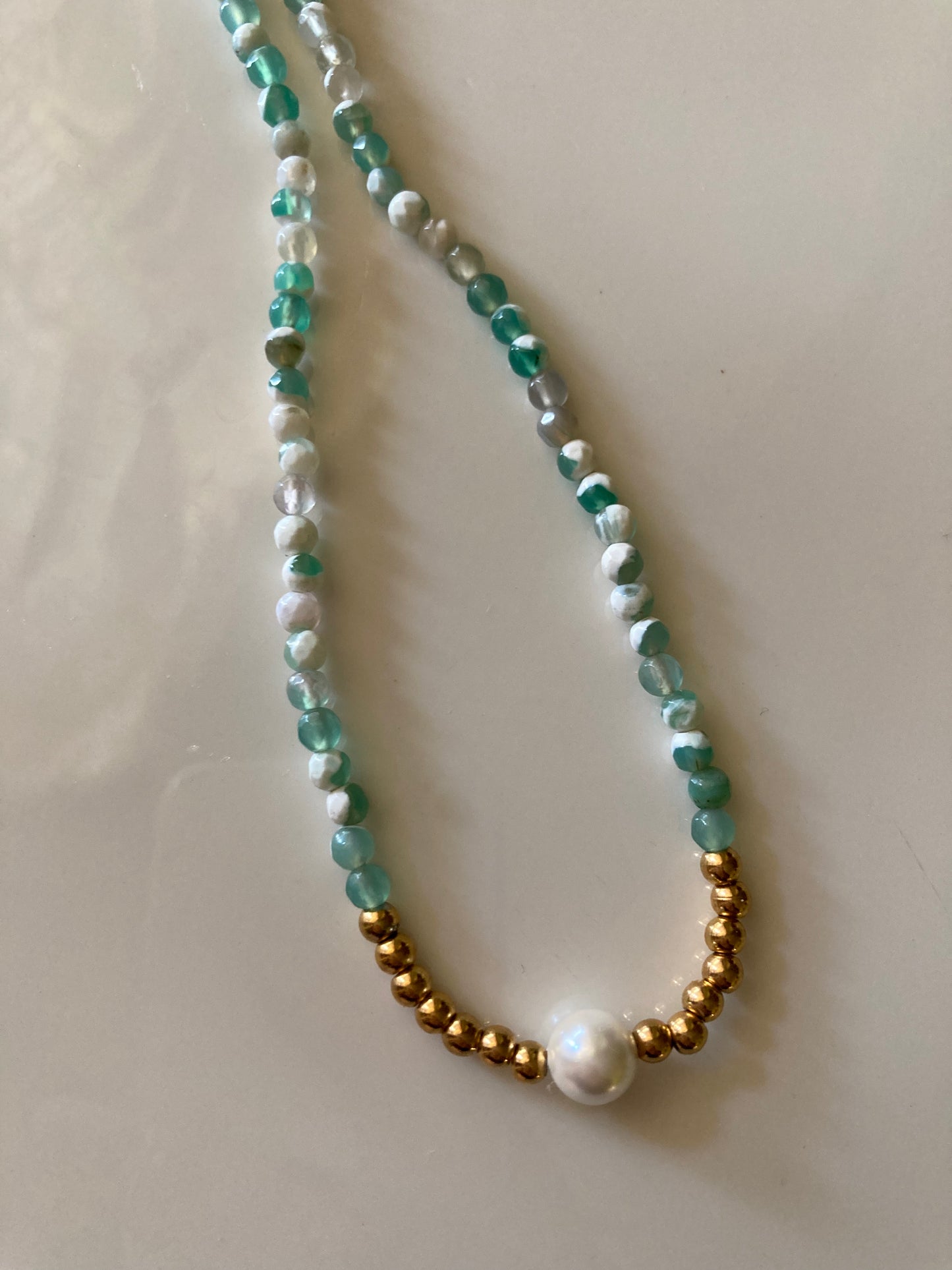 Collana Girocollo Pietre di Agata Pepite Acciaio Perla di Majorca