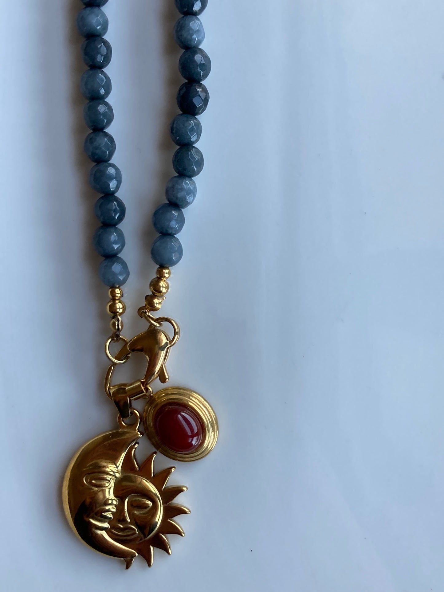 Collana Pietre di Agata Grigia con Due Pendenti