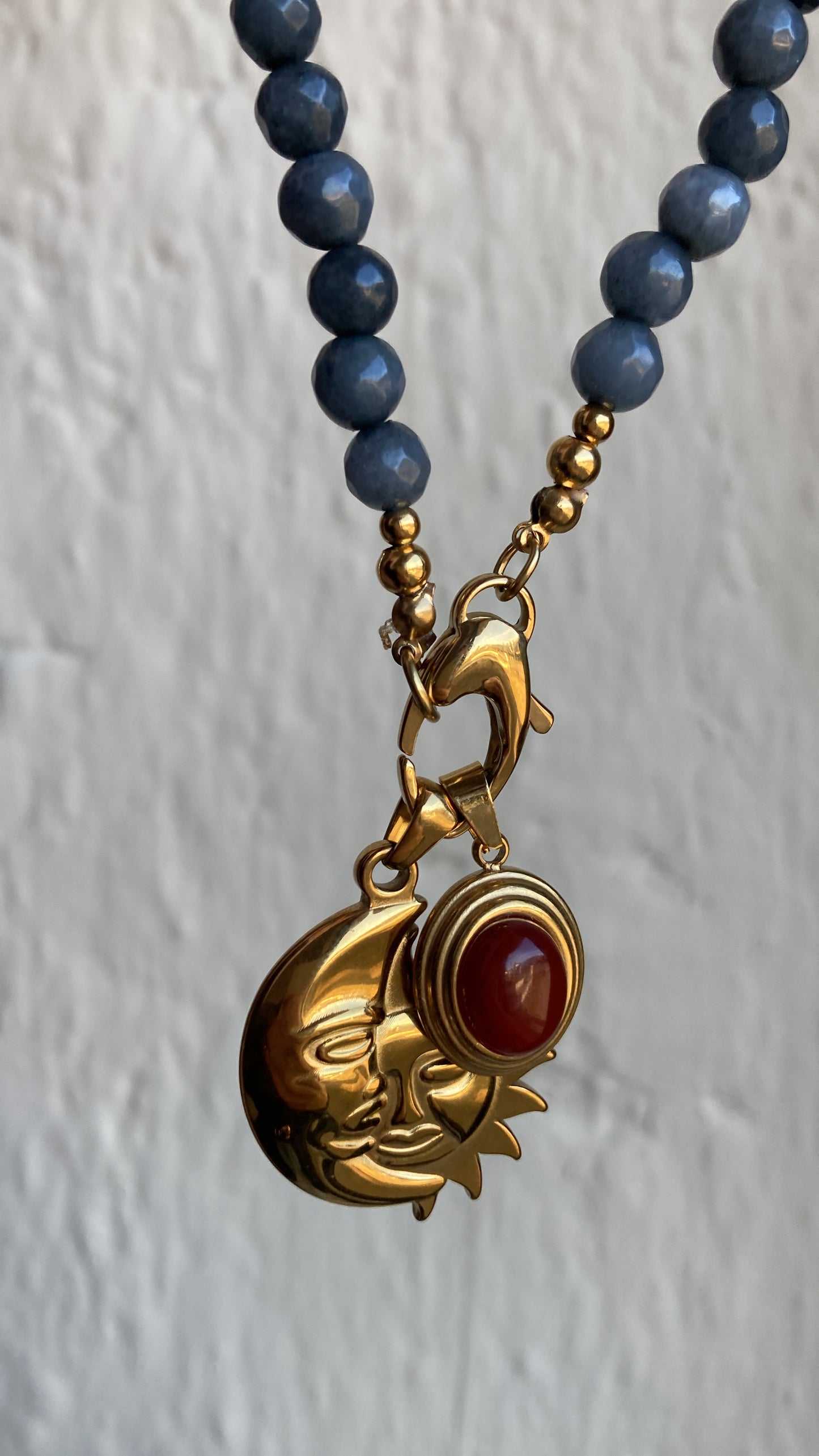 Collana Pietre di Agata Grigia con Due Pendenti