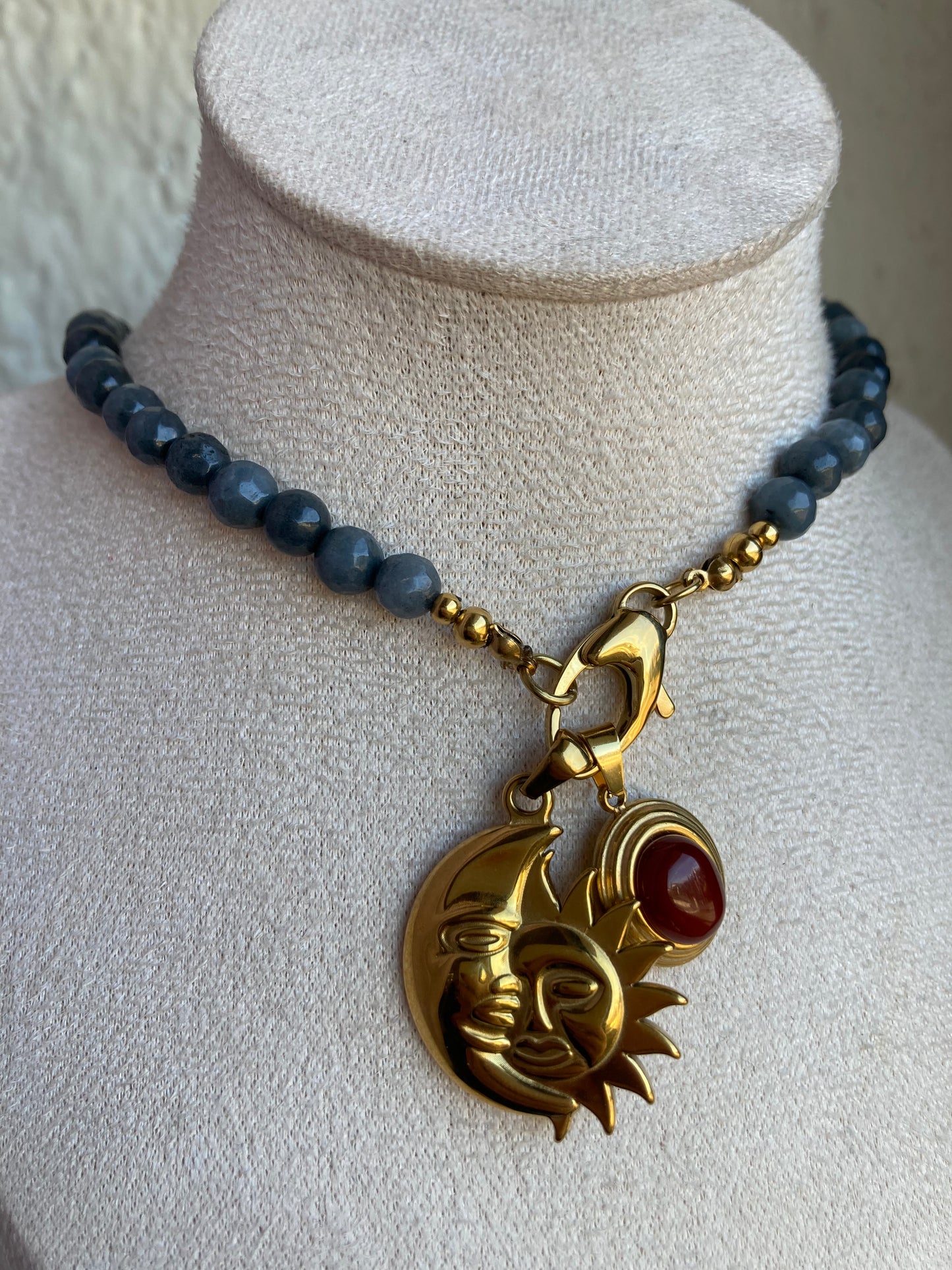 Collana Pietre di Agata Grigia con Due Pendenti