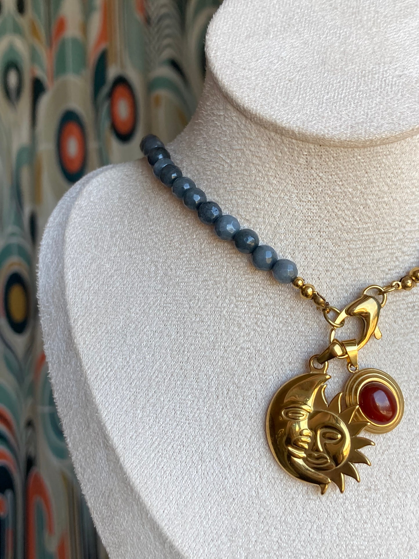 Collana Pietre di Agata Grigia con Due Pendenti