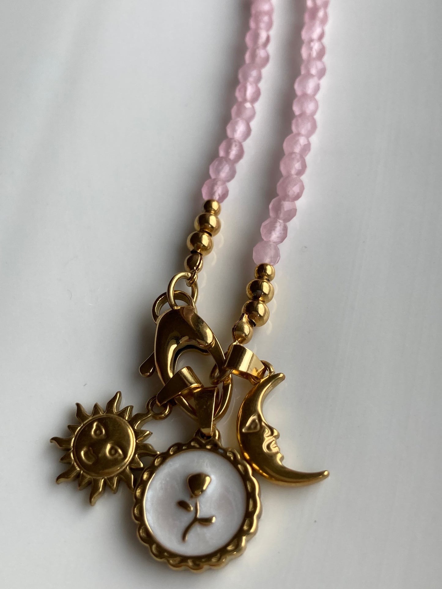 Collana Girocollo  Pietre di Giada Rosa Sfaccettate 3 Pendenti