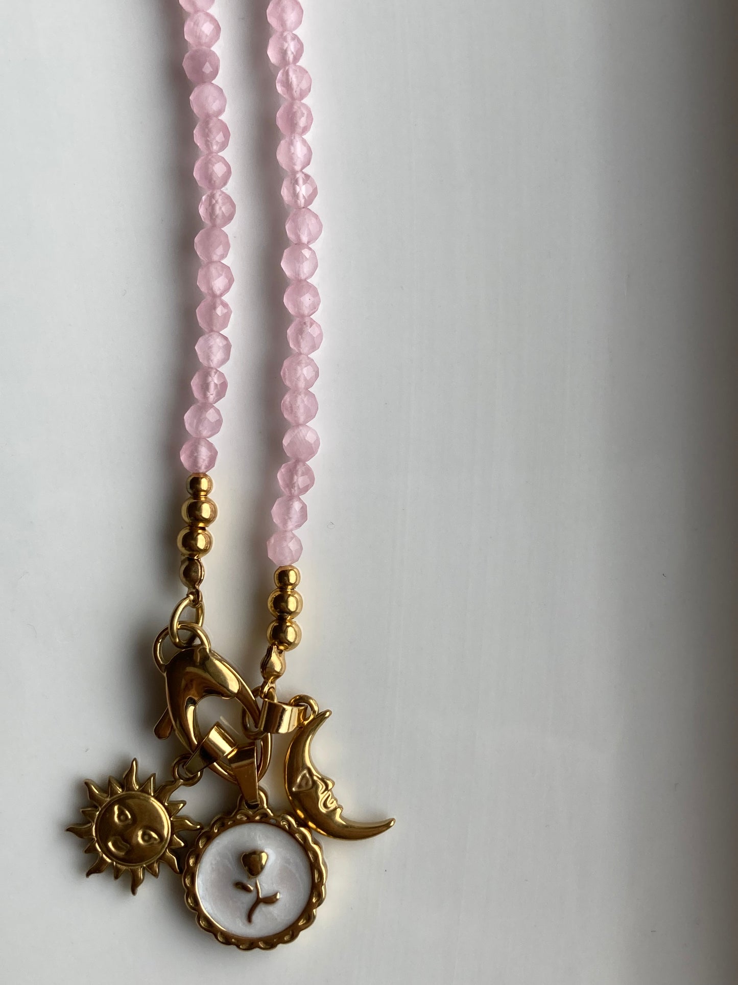 Collana Girocollo  Pietre di Giada Rosa Sfaccettate 3 Pendenti