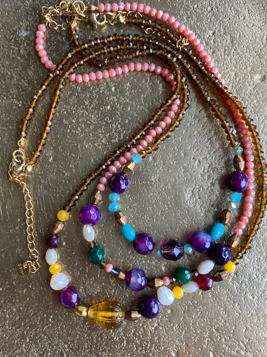 Collana Cristalli Rosa e Mix Verde, Viola