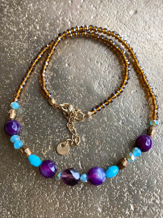 Collana Cristalli Ambra e Mix Viola, Azzurro